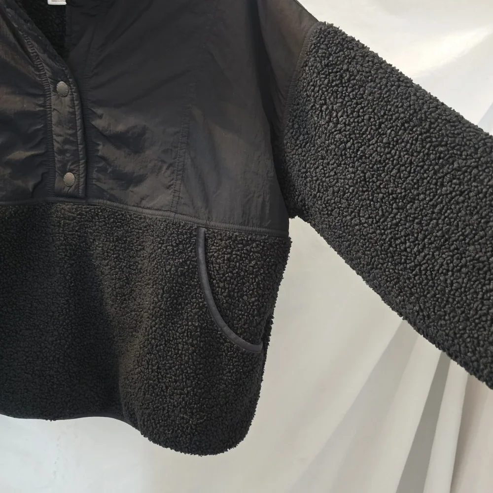 Offline By Aerie Fluff Love Quarter Snap Sherpa Jacket Black Size S - Picture 4 of 12